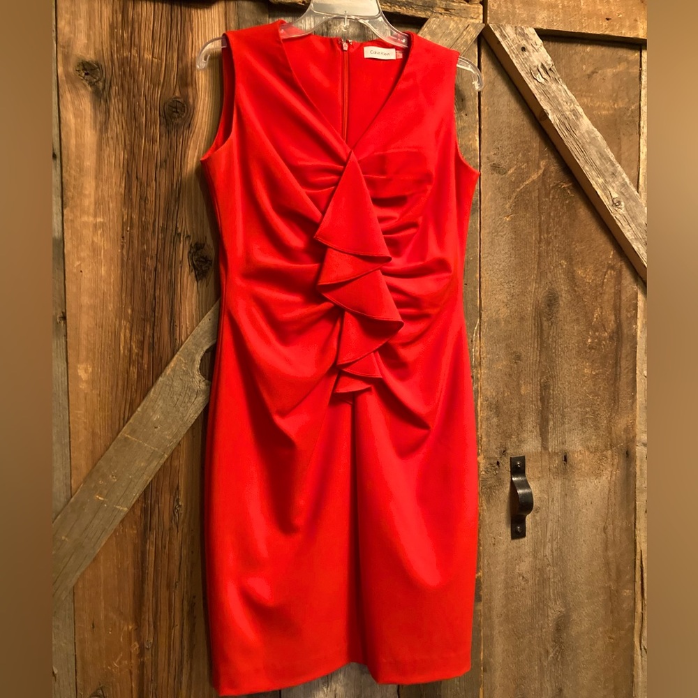 Calvin Klein poppy red dress.